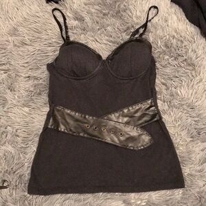GLO Jeans Black Camisole with Faux Leather Accent